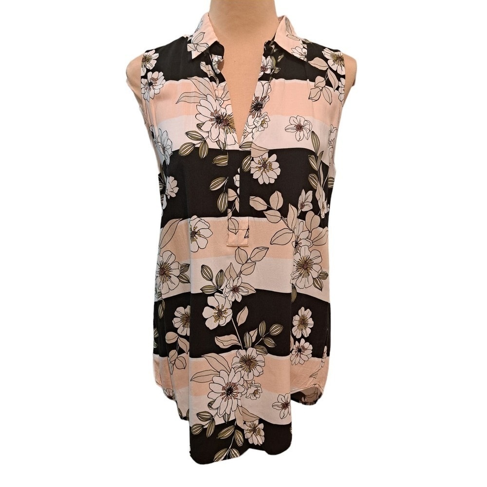 Loft Outlet Sleeveless Floral Print Blouse Size S Blush/Tan/White/Black